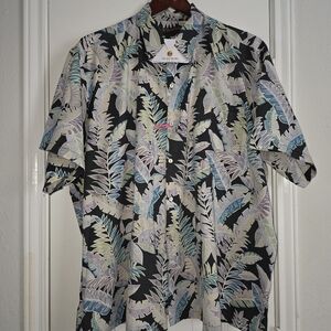 Tori Richard Cotton Lawn Tropical Leaf Print Button-Up Shirt 3XB